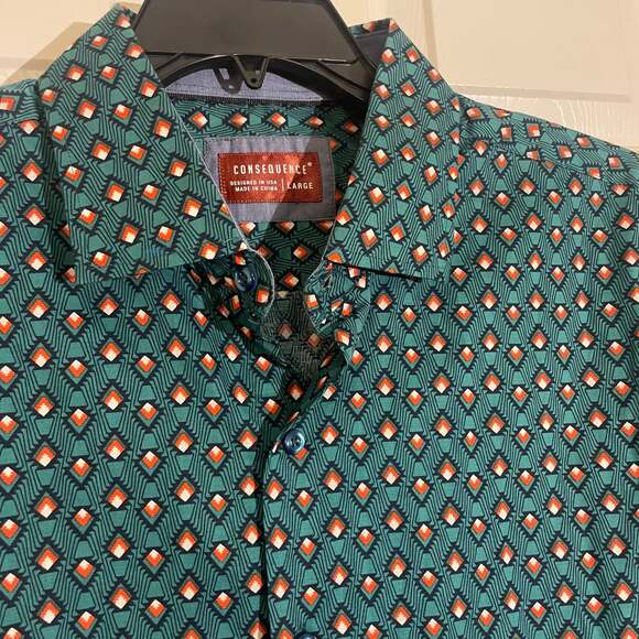 Consequence Men's short Sleeve Button Up Green pattern Large - Picture 1 of 5